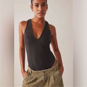 Free People Intimately Go Get Em Cut Out Racerback Tank Bodysuit Plunge V Neck